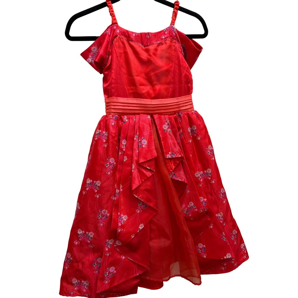 Disney Parks Elena of Avalor Red Floral Glitter Costume Dress Girls Medium M
